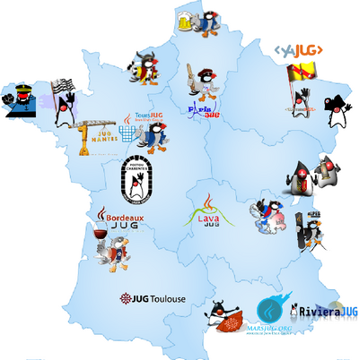 Carte des JUGs français